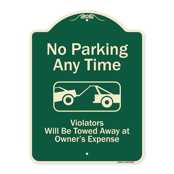 Designer Series-No Parking Any Time Violators Will Be Towed Away, 24" x 18", G-1824-9966